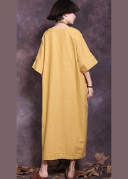 Italian yellow patchwork cotton Tunics Batwing Sleeve A Line summer Dress - SooLinen