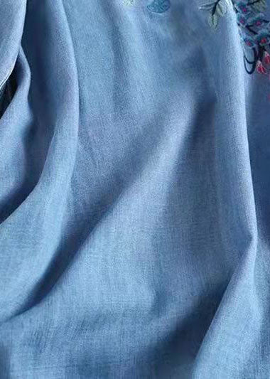 Italienisches blau besticktes orientalisches Jeanskleid Sommerkleid aus Baumwolle