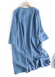 Italienisches blau besticktes orientalisches Jeanskleid Sommerkleid aus Baumwolle