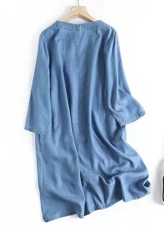 Italienisches blau besticktes orientalisches Jeanskleid Sommerkleid aus Baumwolle