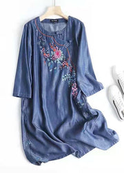 Italienisches blau besticktes orientalisches Jeanskleid Sommerkleid aus Baumwolle