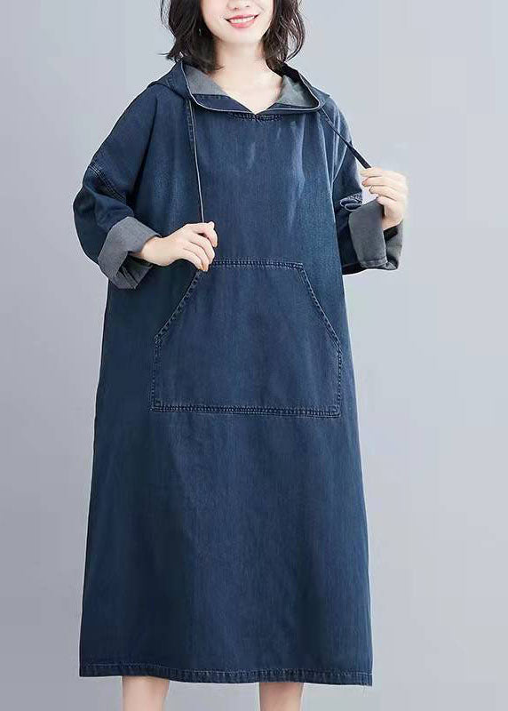 Italienische Kapuzentaschen Frühlingskleidung Damen Denim Blau Reisekleider