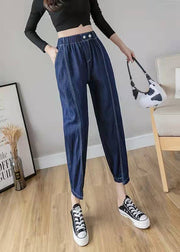 Italienische Frühlings-Casual-Hosen Stilvolle Jeansblau-Fotografie-elastische Taillen-Patchwork-Frauen-Hosen