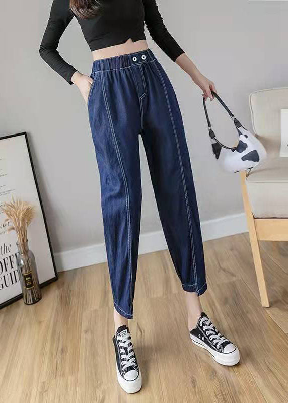 Italienische Frühlings-Casual-Hosen Stilvolle Jeansblau-Fotografie-elastische Taillen-Patchwork-Frauen-Hosen