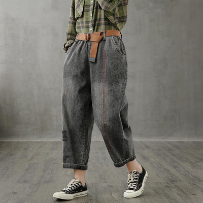 Jeans children's loose plus size  straight nine-point casual pants - SooLinen