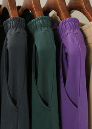 Khaki pockets decoration elastic waist casual pants loose harem pants - SooLinen