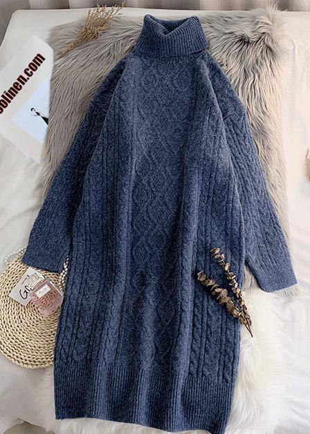 Knitted navy Sweater Wardrobes Vintage lapel thick Funny knitwear - SooLinen