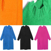 Knitted o neck Hole Sweater weather Design green daily knit dress - SooLinen