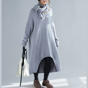 Gestrickter asymmetrischer Pullover mit O-Ausschnitt-Outfit Upcycle graues Fuzzy-Strickoberteil