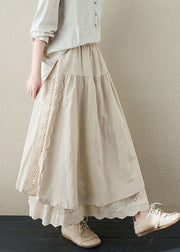 Linen Color Patchwork Linen Fake Two Piece Skirts Wrinkled Embroideried Summer