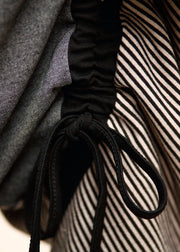 Loose Black Grey Patchwork Striped drawstring Casual Pants Spring
