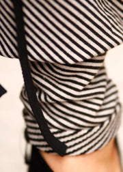 Loose Black Grey Patchwork Striped drawstring Casual Pants Spring