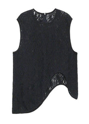 Loose Black Hollow Out asymmetrical design Sleeveless Tanks Summer - SooLinen