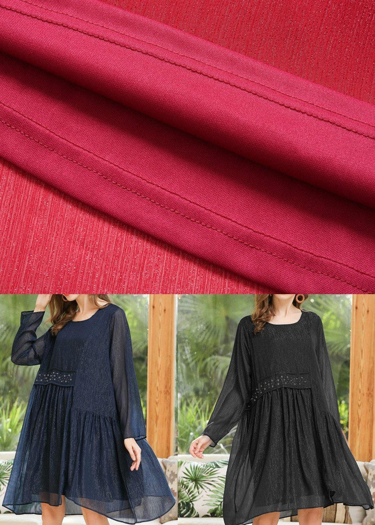 Loose Black Patchwork Chiffon Summer Dress - SooLinen