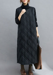 Loose Black Turtle Neck Fine Cotton Filled Ankle Dress Winter
