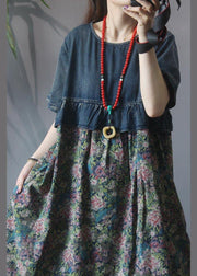 Loose Blue Patchwork  Print Loose Summer Holiday Dress - SooLinen