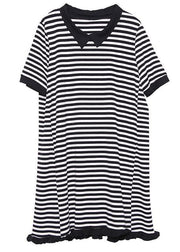 Loose Cotton clothes Fun Striped Casual Cotton A-Line Spliced Dress - SooLinen