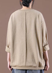 Loose Khaki O-Neck Sweatshirt Streetwear - SooLinen