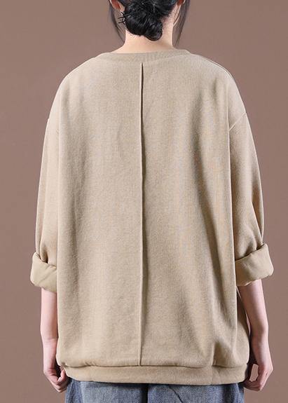 Loose Khaki O-Neck Sweatshirt Streetwear - SooLinen