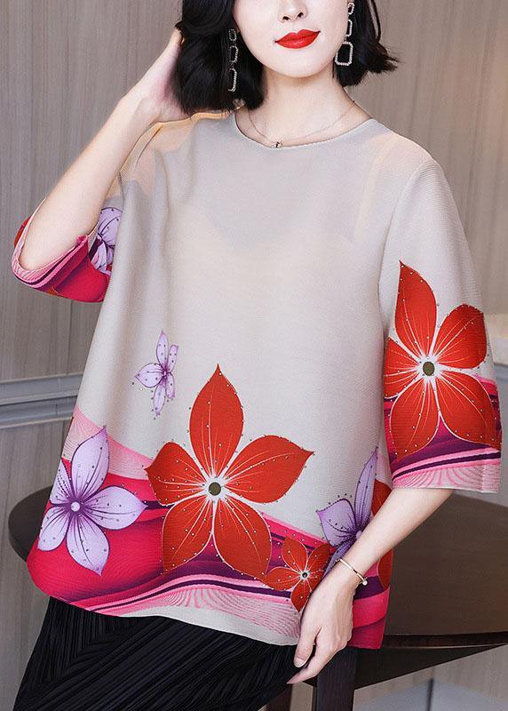 Cute Pink Floral Women Blouse Plus Size Shirts - SooLinen