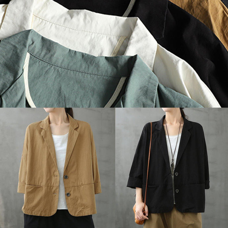 Loose Notched Button Down fall top Inspiration green blouses - SooLinen