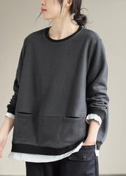 Loose O Neck False Two Pieces Spring Shirts Christmas Gifts Gray Blouses - SooLinen