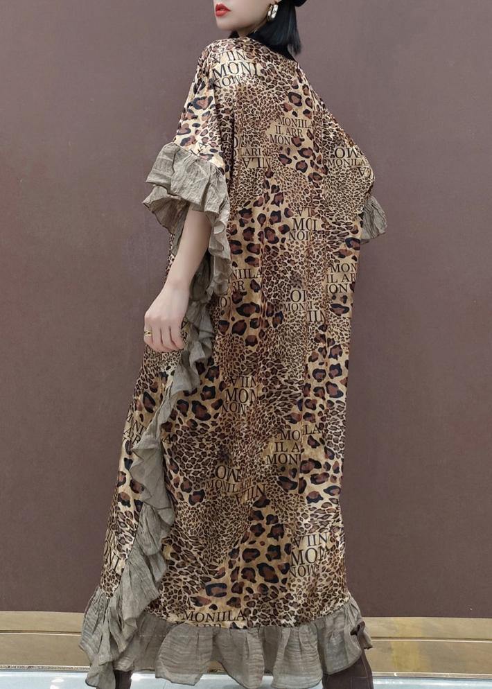 Loose O Neck Ruffles Spring Clothes Women Lnspiration Leopard Dress - SooLinen