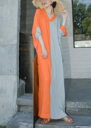 Loose Orange Summer Caftan Plus Size Dress - SooLinen