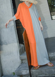 Loose Orange Summer Caftan Plus Size Dress - SooLinen