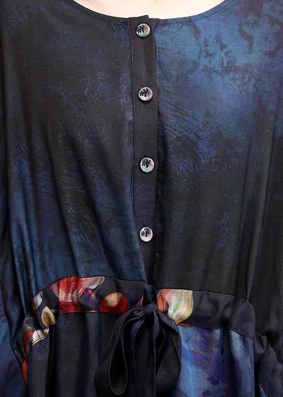 Loose Print Silk Dress Plus Size Tie Waist Maxi Dress - SooLinen