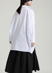 Loose White button low high design Peter Pan Collar Blouses Spring
