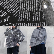 Loose asymmetric cotton half high neck clothes For Women Fashion Ideas black prints shirts - SooLinen