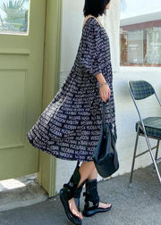 Loose black Letter dresses Square Collar loose summer Dress - SooLinen