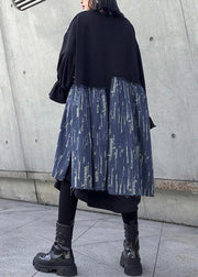 Loose black cotton dresses patchwork thick o neck Maxi Dress - SooLinen