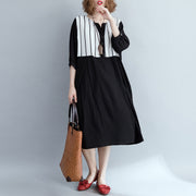Lose schwarz gestreifte Baumwollkleidung Damenmode Outfits Patchwork Plus Size Kleid