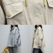 Loose blue Fine outwear Sewing stand collar drawstring outwears - SooLinen