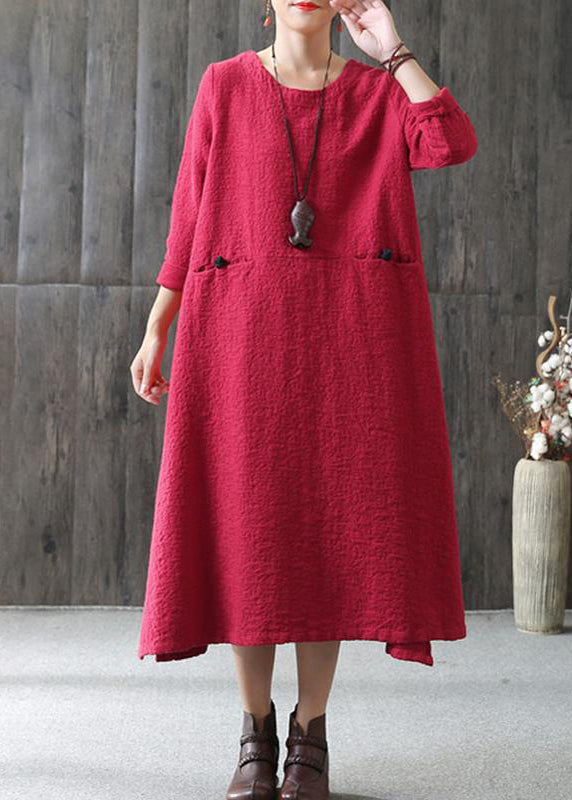 Loose cotton Wardrobes Vintage A-line Long Sleeve Cotton Loose Retro Dress