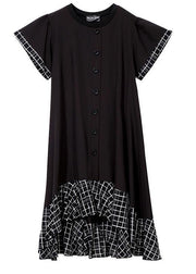 Loose cotton quilting clothes plus size Plaid Splided Loose Flare Sleeve Dress - SooLinen