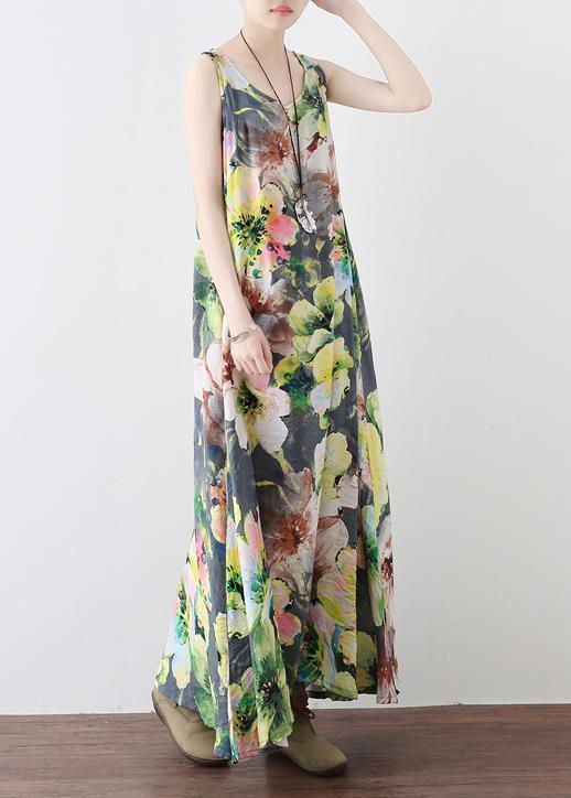 Lose Blumenbaumwollkleidung Frauen-Ausschnitt ärmellose Roben-Sommerkleider