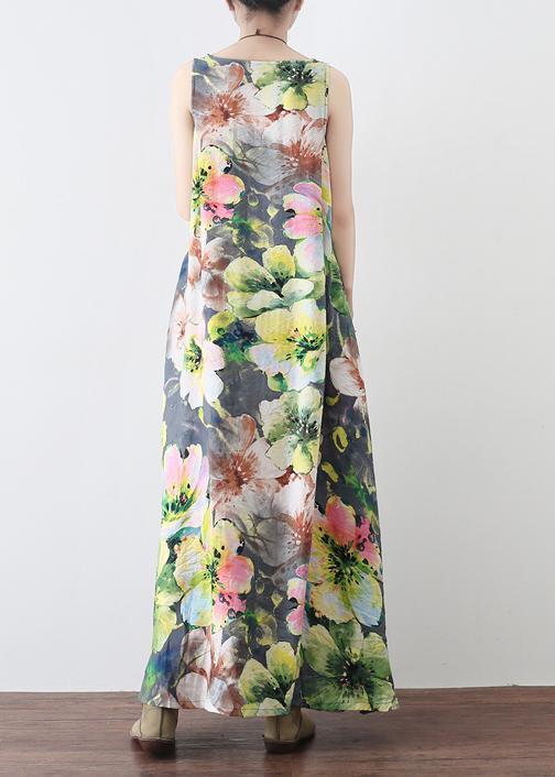 Lose Blumenbaumwollkleidung Frauen-Ausschnitt ärmellose Roben-Sommerkleider