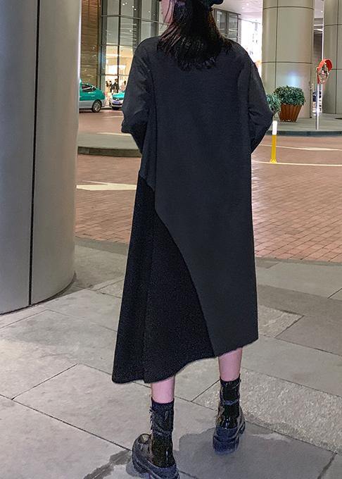 Loose gray cotton dresses patchwork Maxi winter Dress - SooLinen