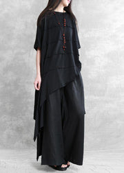 Loose irregular black two-piece personality tops wide-leg pants - SooLinen
