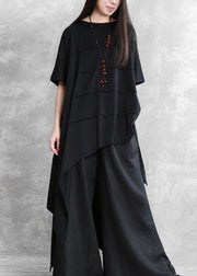 Loose irregular black two-piece personality tops wide-leg pants - SooLinen