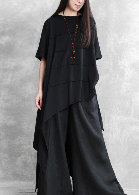 Loose irregular black two-piece personality tops wide-leg pants - SooLinen