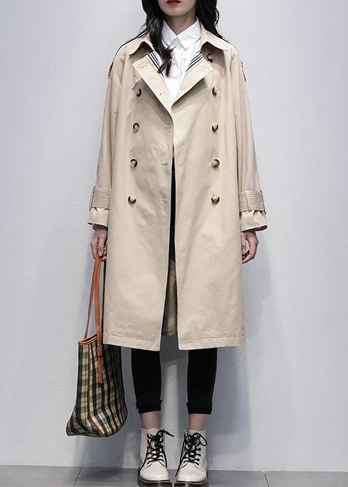 Loose khaki Plus Size trench coat Work Notched tie waist women coats - SooLinen