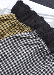 Loose lapel patchwork cotton Dresses Wardrobes Tunic Tops yellow plaid Dress - SooLinen