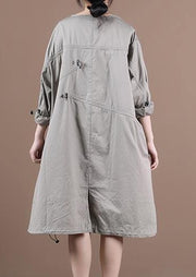 Loose light gray outfit o neck drawstring short Dresses - SooLinen