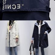 Loose navy Plus Size outfit pattern hooded Letter outwears - SooLinen
