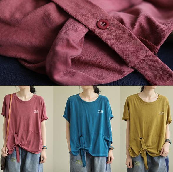 Loose o neck Letter cotton tunics for women Tunic Tops blue blouse - SooLinen