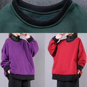 Loose o neck pockets cotton clothes For Women Inspiration purple shirts - SooLinen